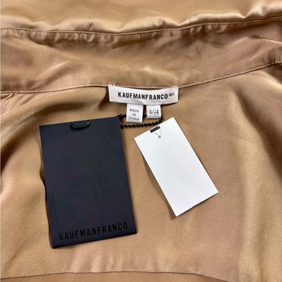 Kaufmanfranco Tan Stretch Silk Button Down Collared Blouse w/ Lace Bralette Sz 8 - Picture 7 of 11